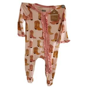 Mud pie Baby Girl Sleeper 3-6 Months, Cowgirl Boots, Pink
